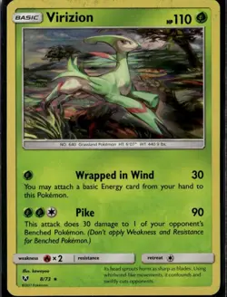 Virizion Holo Rare Shining Legends 8/73 Grass Holo Pokemon Card - Image 1