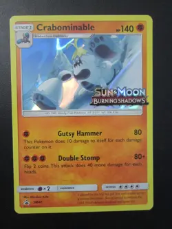 CRABOMINABLE HOLO POKEMON CARD SM47 BURNING SHADOWS BLACK STAR PROMO NEV PLYD NM - Image 1