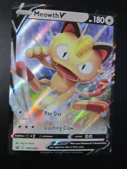 MEOWTH FULL ART HOLO POKEMON CARD SWSH004 BLACK STAR PROMO NEVER PLAYED NM- - Image 1