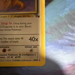 Pokemon TCG Dragonite Fossil Card 19/62 Unlimited Rare Dam/HP - Image 3