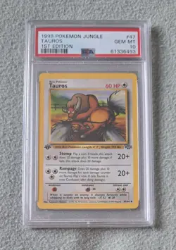 Tauros 1st Edition Jungle 47/64 PSA 10 Gem Mint Pokemon Card 1999 Vintage WOTC - Image 1
