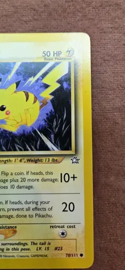 Vintage Rare Pokemon Card Pikachu Common Neo Genesis 070/111 (9-10 Gem Raw) - Image 5