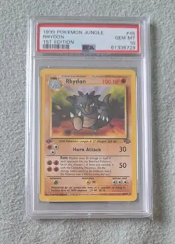 Rhydon 1st Edition Jungle 45/64 PSA 10 Gem Mint Pokemon Card 1999 Vintage WOTC - Image 1