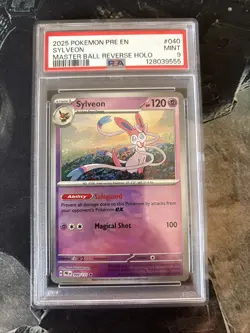Sylveon Master Ball PSA 9 040 Reverse Holo Prismatic Evolutions Pokemon - Image 1