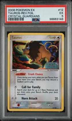 2006 Pokemon EX Crystal Guardians Tauros Reverse Foil #12/100 PSA 5 EX - Image 1