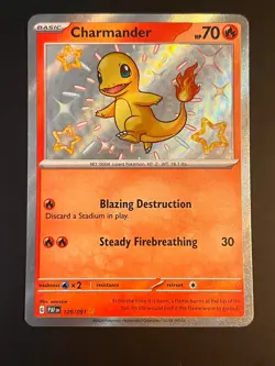 CHARMANDER 109/091 SHINY RARE POKEMON PALDEAN FATES HOLO NM - Image 1