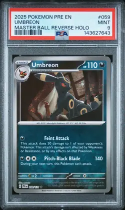 2025 POKEMON PRE EN-PRISMATIC EVOLUTIONS MASTER BALL REVERSE HOLO UMBREON PSA 9 - Image 1