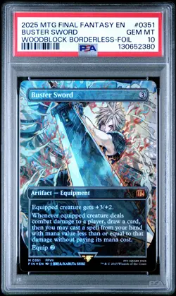 2025 MTG FINAL FANTASY WOODBLOCK BORDERLESS-FOIL #0351 BUSTER SWORD PSA 10 - Image 1