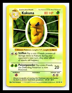 💥 KAKUNA | Pokemon TCG 1999 | (Shadowless Set) Non Holo Vintage # 33/102 - Image 1