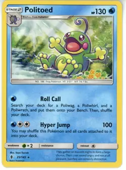 Pokemon TCG Politoed 25/145 Sm-Guardians Rising Holo Rare - Image 1