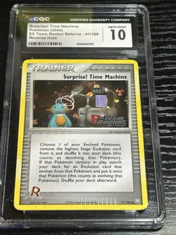 CGC 10 Surprise! Time Machine Rocket Returns 91/109 Reverse Holo STAMPED Pokemon - Image 1