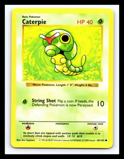 💥 CATERPIE | Pokemon TCG 1999 | (Shadowless Set) Non Holo Vintage # 45/102 - Image 1