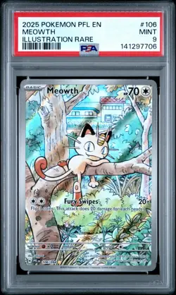 2025 POKEMON PFL EN-PHANTASMAL FLAMES ILLUSTRATION RARE #106 MEOWTH PSA 9 - Image 1