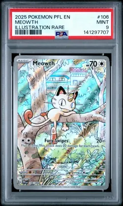 2025 POKEMON PFL EN-PHANTASMAL FLAMES ILLUSTRATION RARE #106 MEOWTH PSA 9 - Image 2