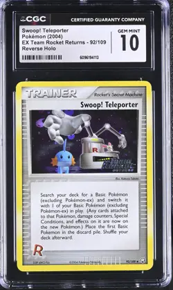 CGC 10 Swoop! Teleporter Team Rocket Returns 92/109 Reverse Holo STAMPED Pokemon - Image 1