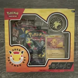Pokemon TCG Pokemon Day 2026 Sealed Box with Pikachu Promo Card, Coin, Boosters - Image 1