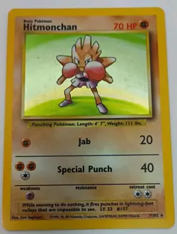 Pokemon TCG Hitmonchan Card 7/102 Base Set 1999 Holo Rare NM - Image 1