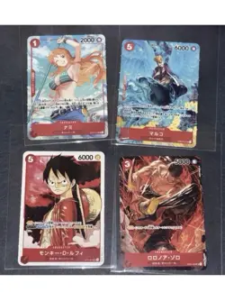 Bandai One Piece Card Game 4 Card Lot Nami Marco Monkey D. Luffy Roronoa Zoro - Image 1