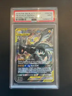 PSA Mint 9 2019 Pokemon SM Black Star Promo Pikachu & Zekrom GX SM168 Tag Team - Image 1