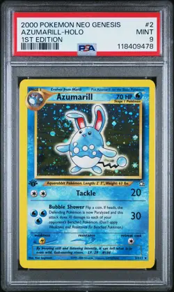 2000 POKEMON NEO GENESIS 1ST EDITION #2 AZUMARILL-HOLO PSA 9 - Image 1