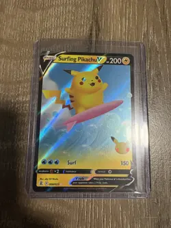 Surfing Pikachu V #8/25 Celebrations 2021 Basic/Rare Holo V NM/LP Pokemon TCG - Image 1