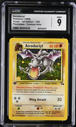 Pokemon 1999 Fossil - 1st Ed. #1/62 Aerodactyl CGC 9 - Image 1