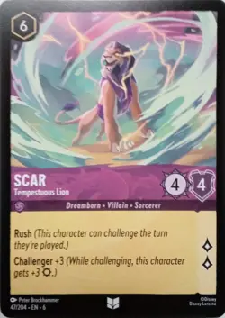 47/204 SCAR TEMPESTUOUS LION AZURITE SEA UNCOMMON DISNEY LORCANA CARD - Image 1