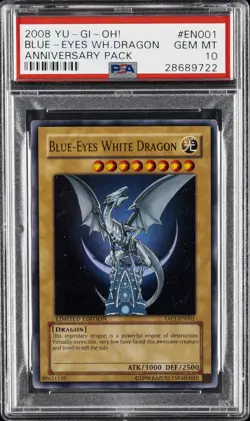 2008 YU-GI-OH! ANNIVERSARY PACK #EN001 BLUE-EYES WHITE DRAGON PSA 10 - Image 1