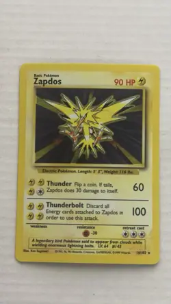 Pokemon Zapdos Base Set Holo Rare 16/102 90 HP Wizards 1999 English - Image 1