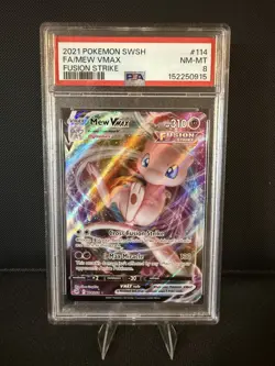 2021 Pokemon PSA 8 Mew VMAX #114/264 SWSH Fusion Strike Full Art FA - Image 1