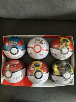 Pokemon PokeBall Tin Lot Of 6 Sealed - 3 TCG Booster Packs Per Tin W/ DisplayBox - Image 1