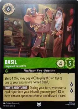 91/204 BASIL DISGUISED DETECTIVE AZURITE SEA UNCOMMON DISNEY LORCANA CARD - Image 1