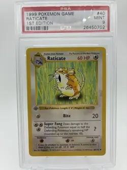 Pokemon Raticate Base Set Shadowless 1st Edition #40 PSA 9 - Image 1