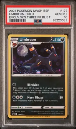 2021 POKEMON SWSH BLACK STAR PROMO #129 UMBREON-HOLO PSA 10 - Image 1