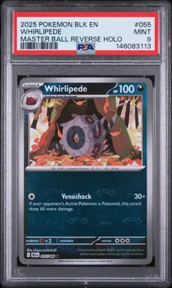 2025 POKEMON BLK EN-BLACK BOLT MASTER BALL REVERSE HOLO #055 WHIRLIPEDE PSA 9 - Image 1