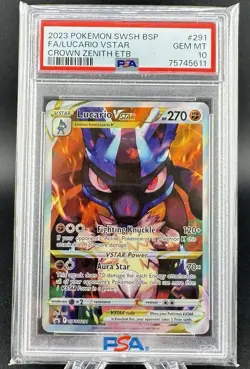 2023 Pokemon SWSH BSP FA/Lucario Vstar Crown Zenith ETB #291 Psa 10 - Image 1