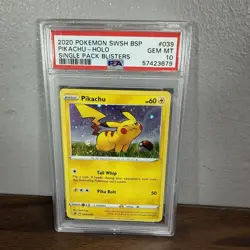 Pokemon Pikachu SWSH039 Single Pack Blisters Black Star Promo PSA 10 - Image 1