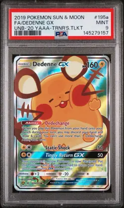 2019 POKEMON SUN & MOON UNBROKEN BONDS #195a FA/DEDENNE GX PSA 9 (745 - Image 1