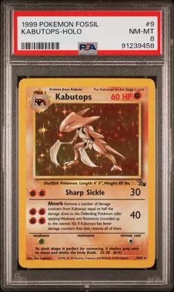 Pokemon TCG Kabutops Fossil 9/62 Holo Unlimited Holo PSA 8 - Image 1
