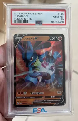 PSA 10 GEM MINT Lucario V 146/264 Fusion Strike RARE Pokemon Card - Image 1