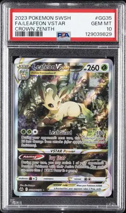 2023 POKEMON SWORD & SHIELD CROWN ZENITH #GG35 FULL ART/LEAFEON VSTAR PSA 10 - Image 1