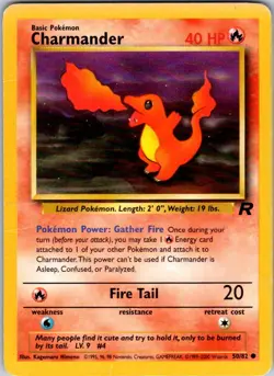 Charmander 50/82 Common Team Rocket Pokemon Unlimited Heavily Played - Image 1