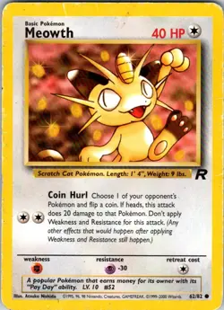 Meowth 62/82 Common Team Rocket Pokemon Unlimited Heavily Played - Image 1