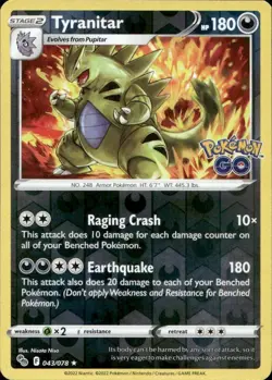 Tyranitar 043/078 Holo Rare Pokemon GO Pokemon Reverse Holo Near Mint - Image 1
