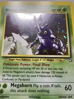 2000 Pokemon Neo Genesis #6 Heracross LP SWIRL - Image 3