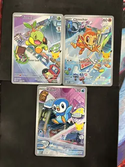 Pokemon First Partner Illustration Collection Series 1 Turtwig, Chimchar, Piplup - Image 1