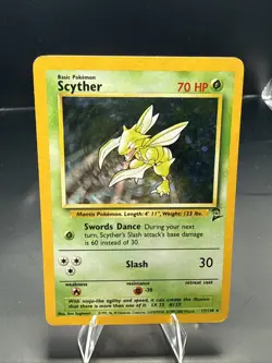 Pokemon Scyther Base Set 2 Holo Rare 17/130 2000 Swirl LP - Image 1