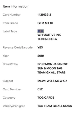 2019 Pokemon Mewtwo & Mew GX Tag Team GX All Stars #052 PSA 10 Gem Mint Japanese - Image 4