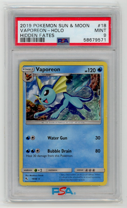2019 Pokemon Hidden Fates Vaporeon Holo 18/68 | PSA 9 Mint - Image 1