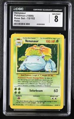 CGC 8 NM/MINT Venusaur 15/102 Base Set Holo Pokemon Card - Image 1